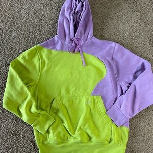 Nike Sportswear Club Color-Clash Pullover Hoodie Size S Lime Green Purple Men's